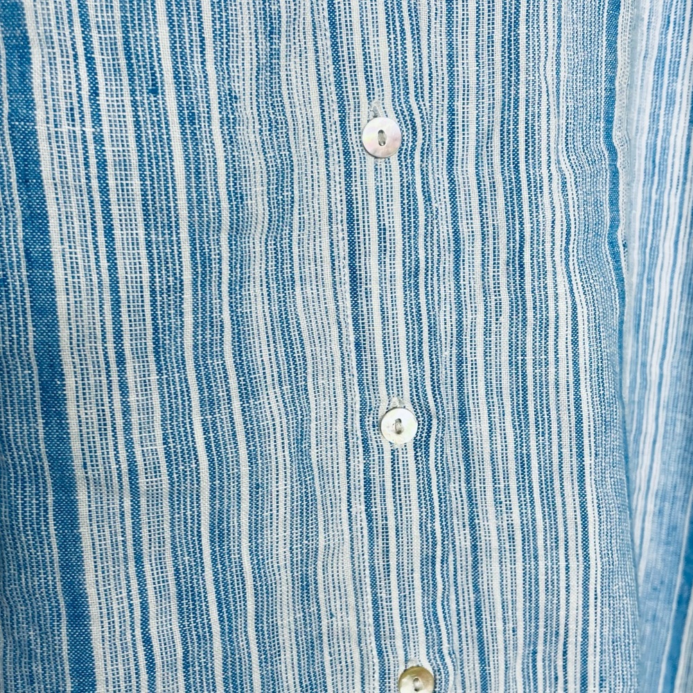 Tahari Plus 100% Linen Collar Shirt Dress Light Blue stripe button up 2X pockets - Picture 11 of 16